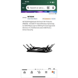 NETGEAR Nighthawk X6 AC3200 Tri-Band Wi-Fi‎ Router R8000
